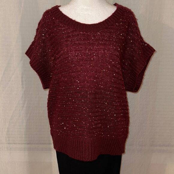 Gloria Vanderbilt PL Burgundy Crewneck Sequined Sleeveless Knit Sweater Vest - Picture 1 of 10
